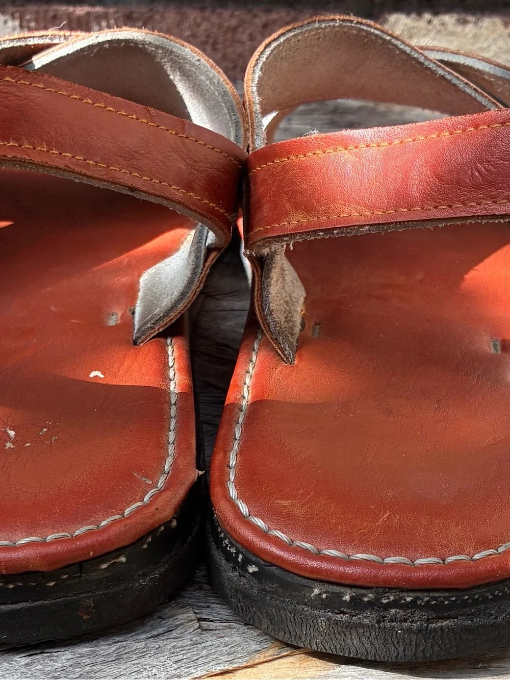 Men's Leather Cross-Strap Sandals in Burnt Orange